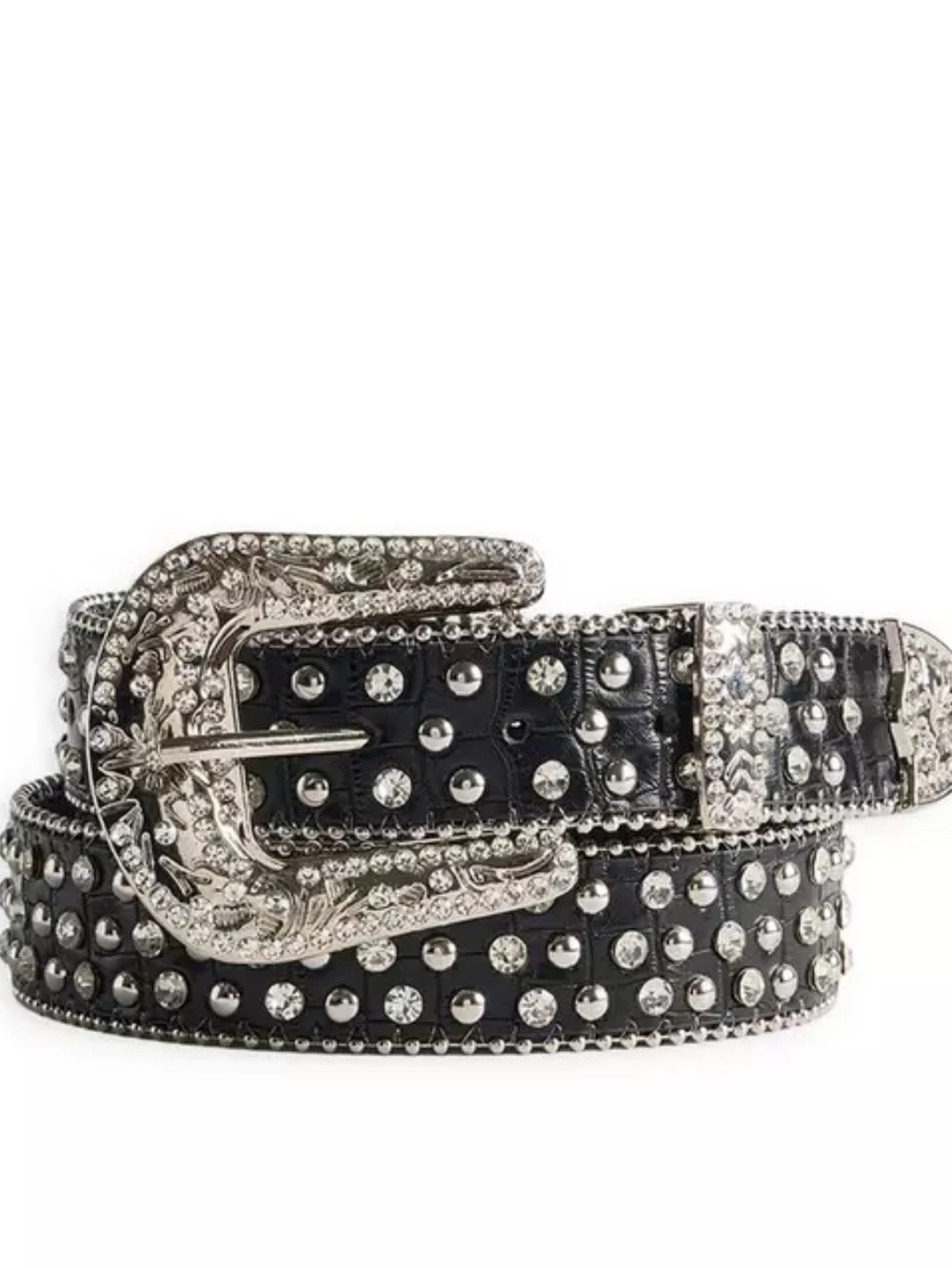 Women's Black Studded Western Buckle Belt